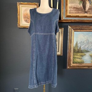 woolrich denim dress Woolrich 90s Embroidered Christmas Denim Dress Pinafore Maxi Grannycore Medium