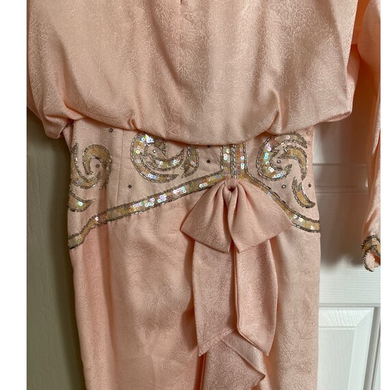 Vintage Vtg 80s A.J. Bari Silk Peach Beaded Dress… - image 4