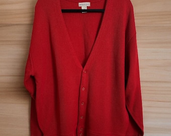 Vintage Windridge Red Cardigan Sweater Made in Korea XL