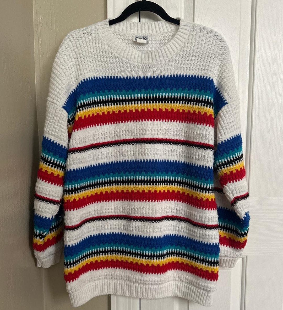 Vintage Cuddle Knits Striped Rainbow Sweater USA Large - Etsy