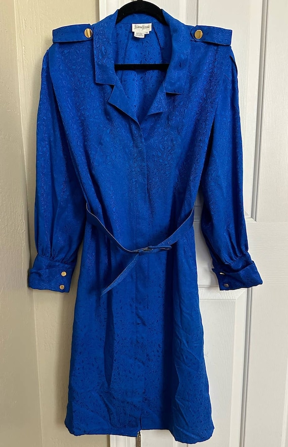 VIntage Blue Silk Neiman Marcus Belted Dress 10 - image 2