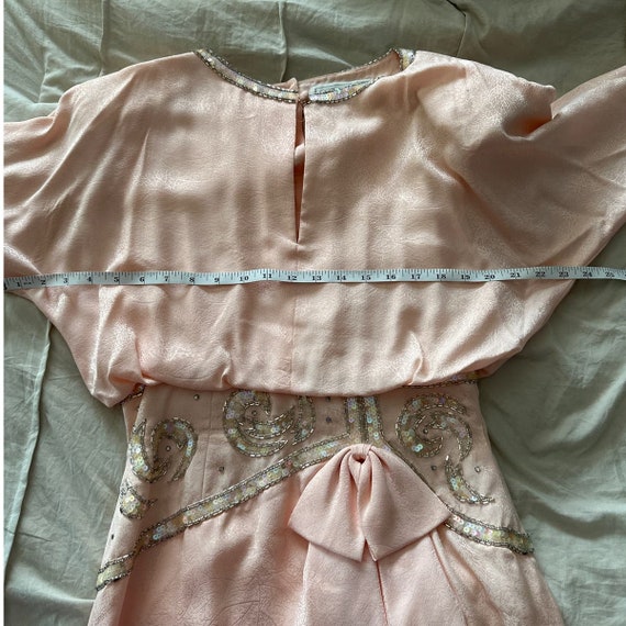 Vintage Vtg 80s A.J. Bari Silk Peach Beaded Dress… - image 8