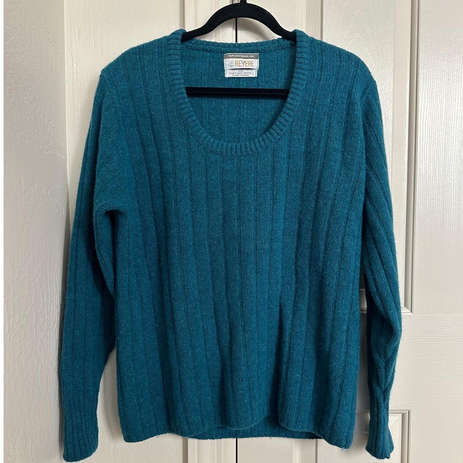 Vintage 60s Sportswear by Revere Blue 100% Shetland Wool Ribbed