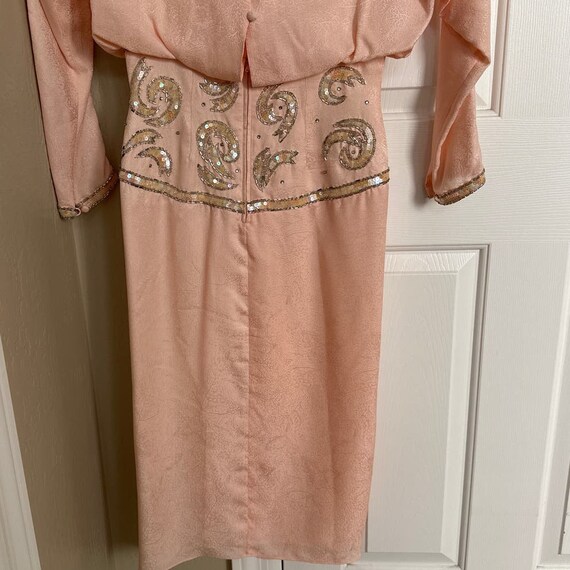 Vintage Vtg 80s A.J. Bari Silk Peach Beaded Dress… - image 7