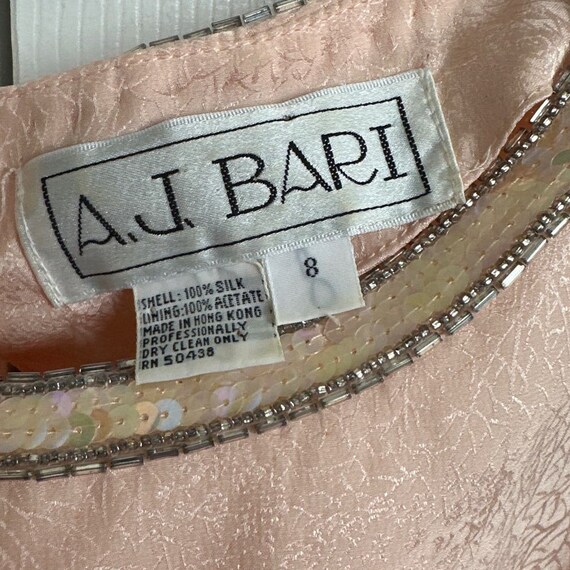 Vintage Vtg 80s A.J. Bari Silk Peach Beaded Dress… - image 5