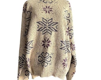 Vintage Winona Knits USA Snowflake Chunky Flecked Knit Cotton Sweater L