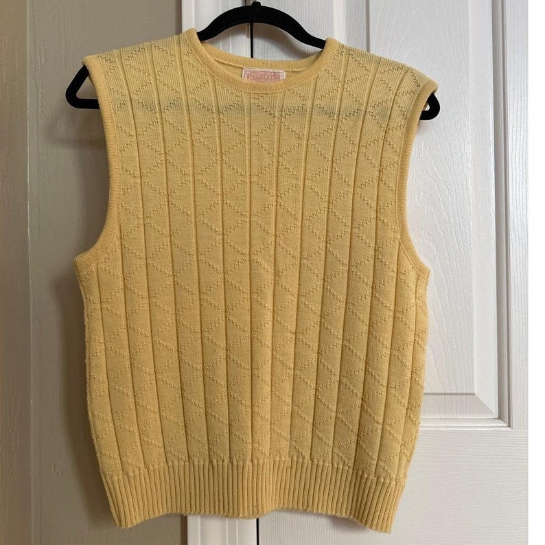 Chaleco suéter vintage de lana amarilla Pendleton, 100 % lana virgen, estilo preppy, talla M imagen 1