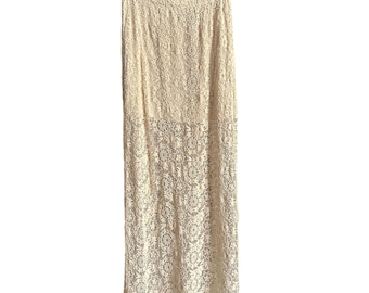 Vintage Y2K Hard Tail Forever Lace Maxi Skirt - Cream Floral Embroidered - S