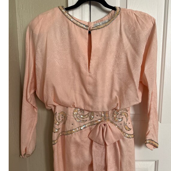 Vintage Vtg 80s A.J. Bari Silk Peach Beaded Dress… - image 2