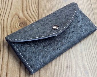 Stylish Leather Envelope Wallet for Women - Ostrich Pocketbook, Big Leather Wallet