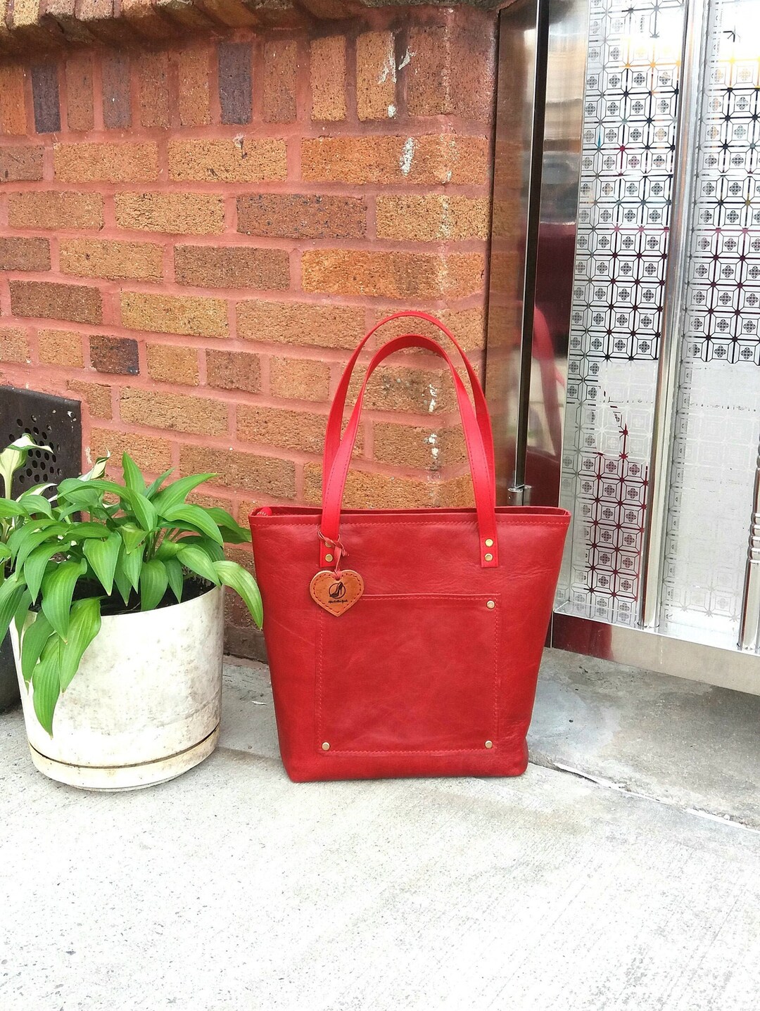 Red Apple Print Pattern Leather Tote Bag