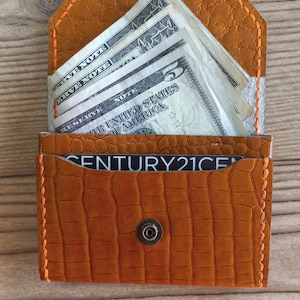 Kompakte Geldbörse mit Druckknopf | Kleiner Leder-Kartenhalter | Fronttasche Brieftasche für Bargeld