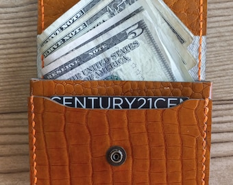 Cartera compacta con cierre a presión / Tarjetero pequeño de cuero / Billetera de bolsillo frontal para efectivo