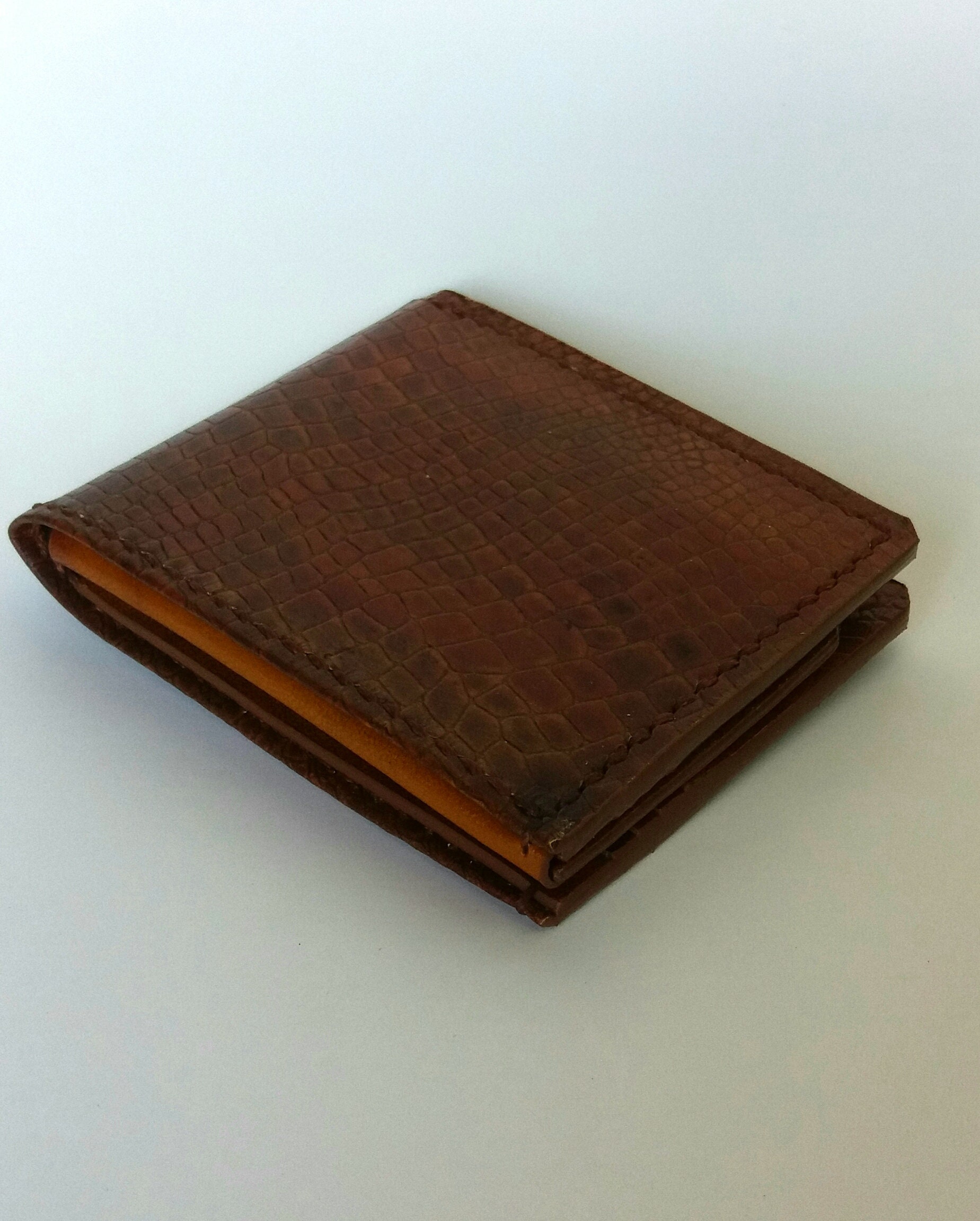 Brown leather tri fold wallet. ID window wallet for men. Gift Etsy