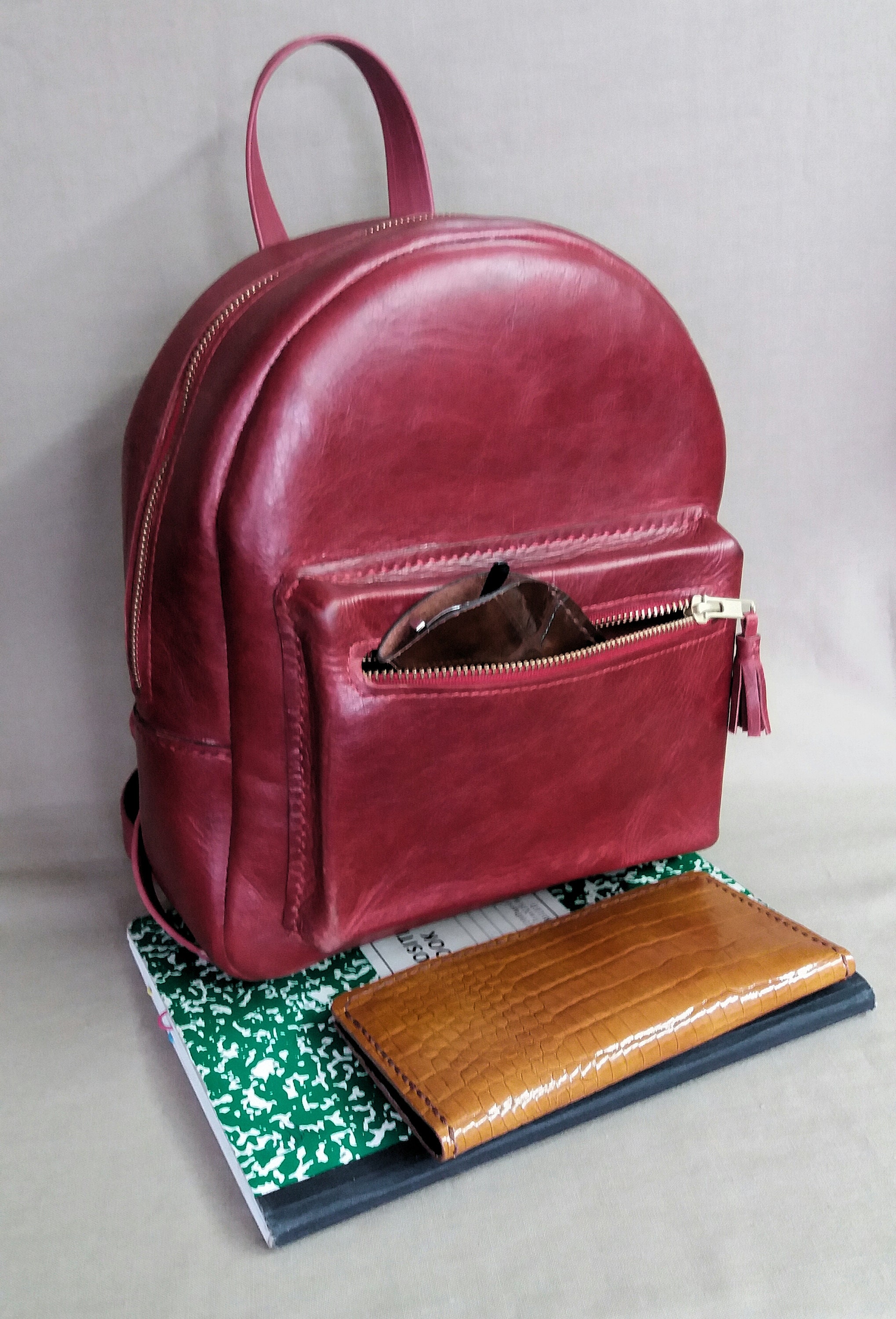 Red Leather Mini Backpack With Tassel, Small Rucksack - Etsy