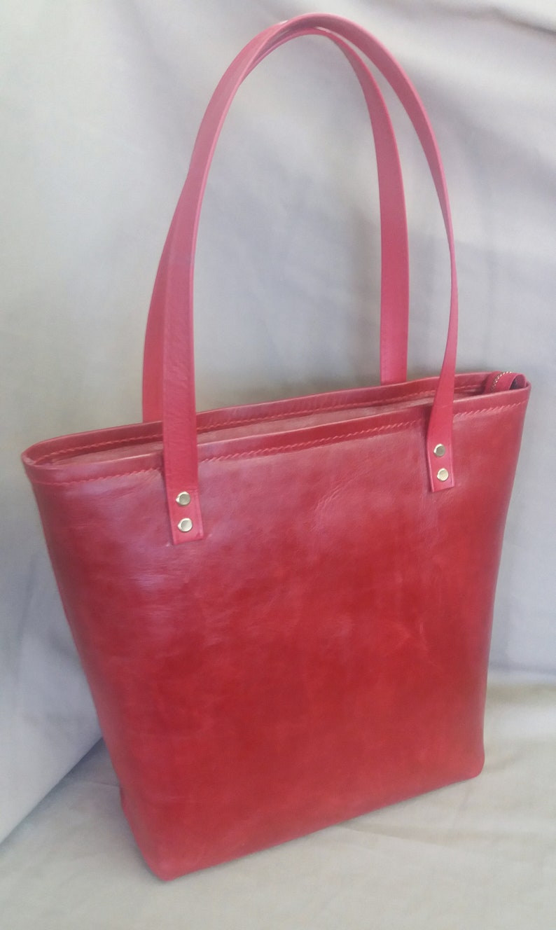Red Leather Shopper, Medium Leather Tote, Leather Tote Bag for Women