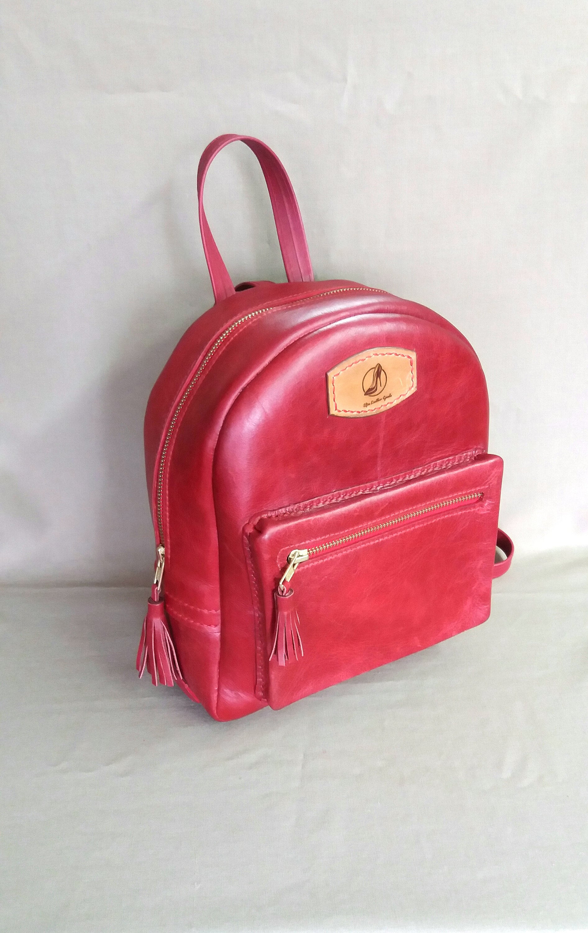 Red Leather Backpack, Mini Leather Backpack Tassel Zipper Pull, Small Rucksack for Women, Kids