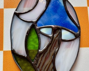 Blue Mushroom Stained Glass Light with Stand