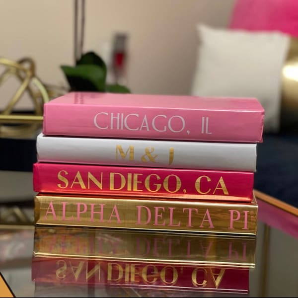 Pink Personalized Decorative Books | customizable Coffee Table Book Set | Luxury Book Set | Custom Books | stacked book set