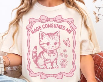 Vintage Pink Cat Meme Shirt: Rage Consumes Me, Retro Graphic Tee