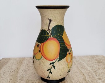 Vintage Hand Painted Ceramic Vase: Peach Floral Bud Vase