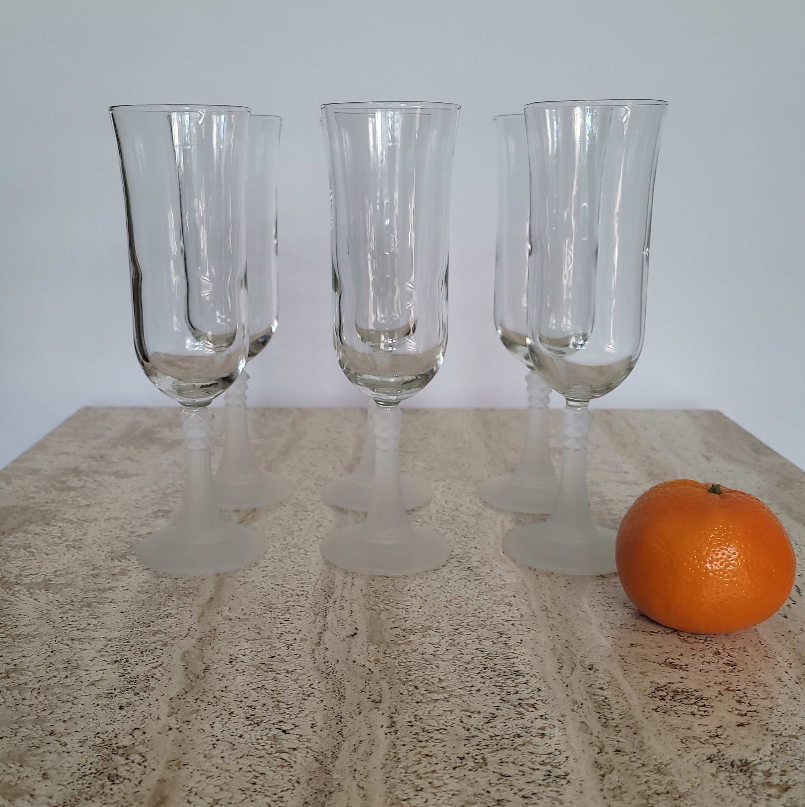 Set of 6 Vintage Frosted Stem Champagne Flutes Frosted Etsy