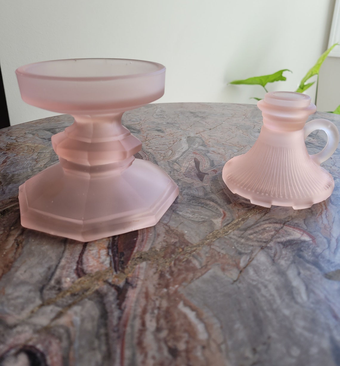 Frosted Pink Candle Holder Vintage Frosted Candle Holder Etsy