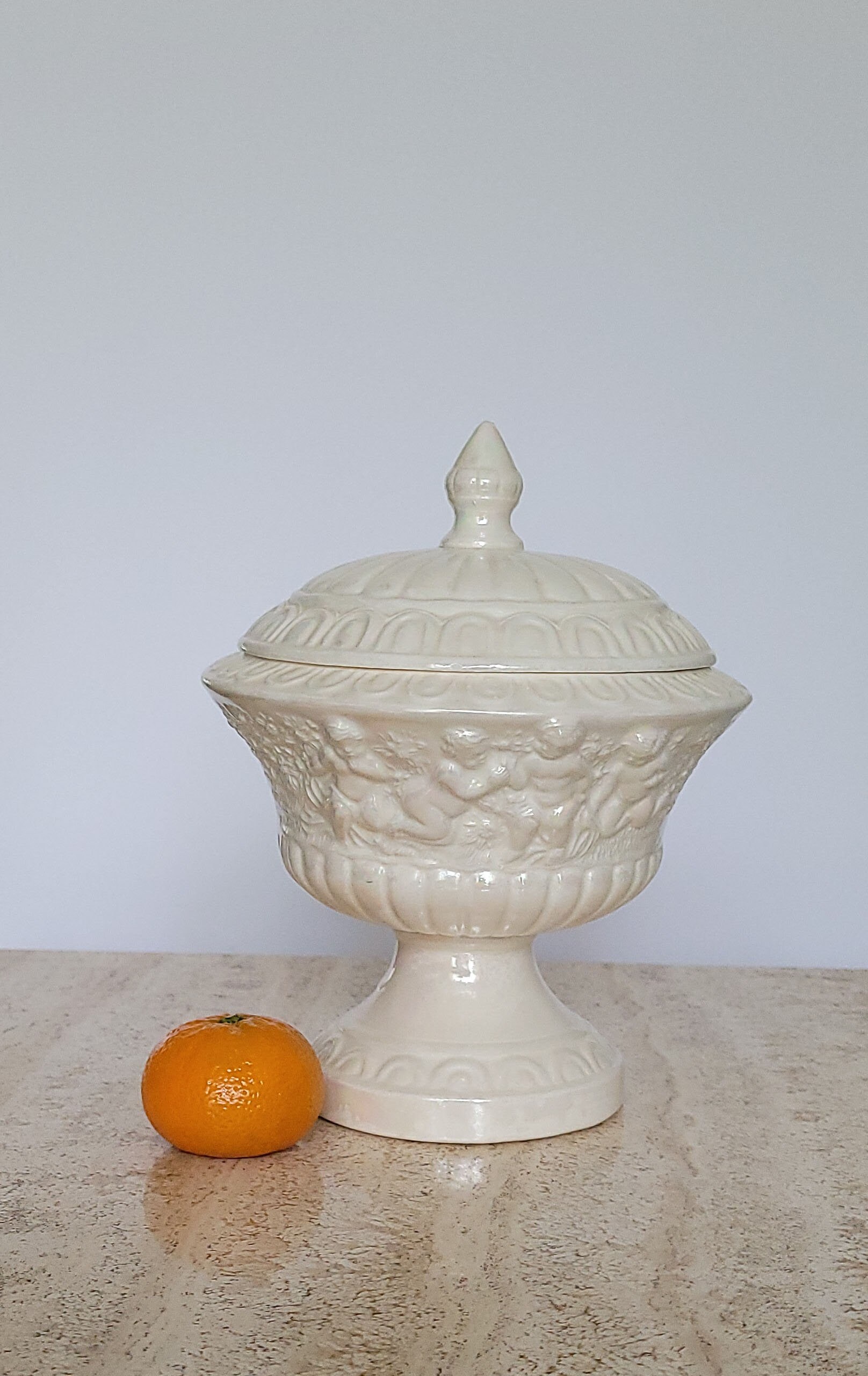 Iridescent Ceramic Pedestal Candy Dish With Lid Vintage Candy Etsy