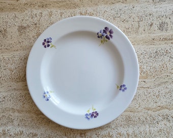 Vintage Purple Floral Salad Plates - Set of 4 White Ceramic Plates