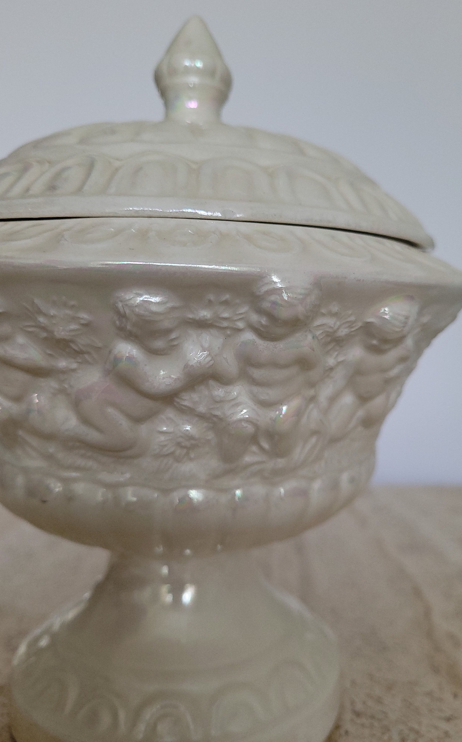 Iridescent Ceramic Pedestal Candy Dish With Lid Vintage Candy Etsy
