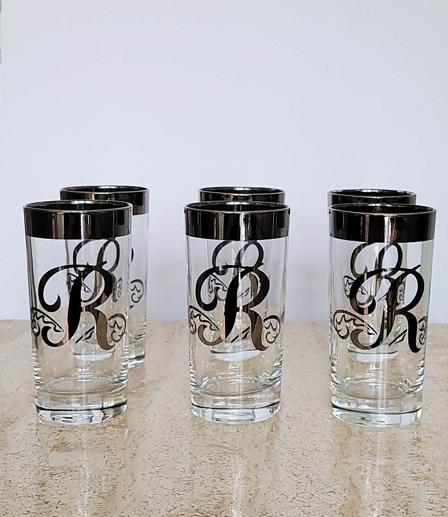 Six Mid Century Modern Monogrammed R Highball Glasses Etsy