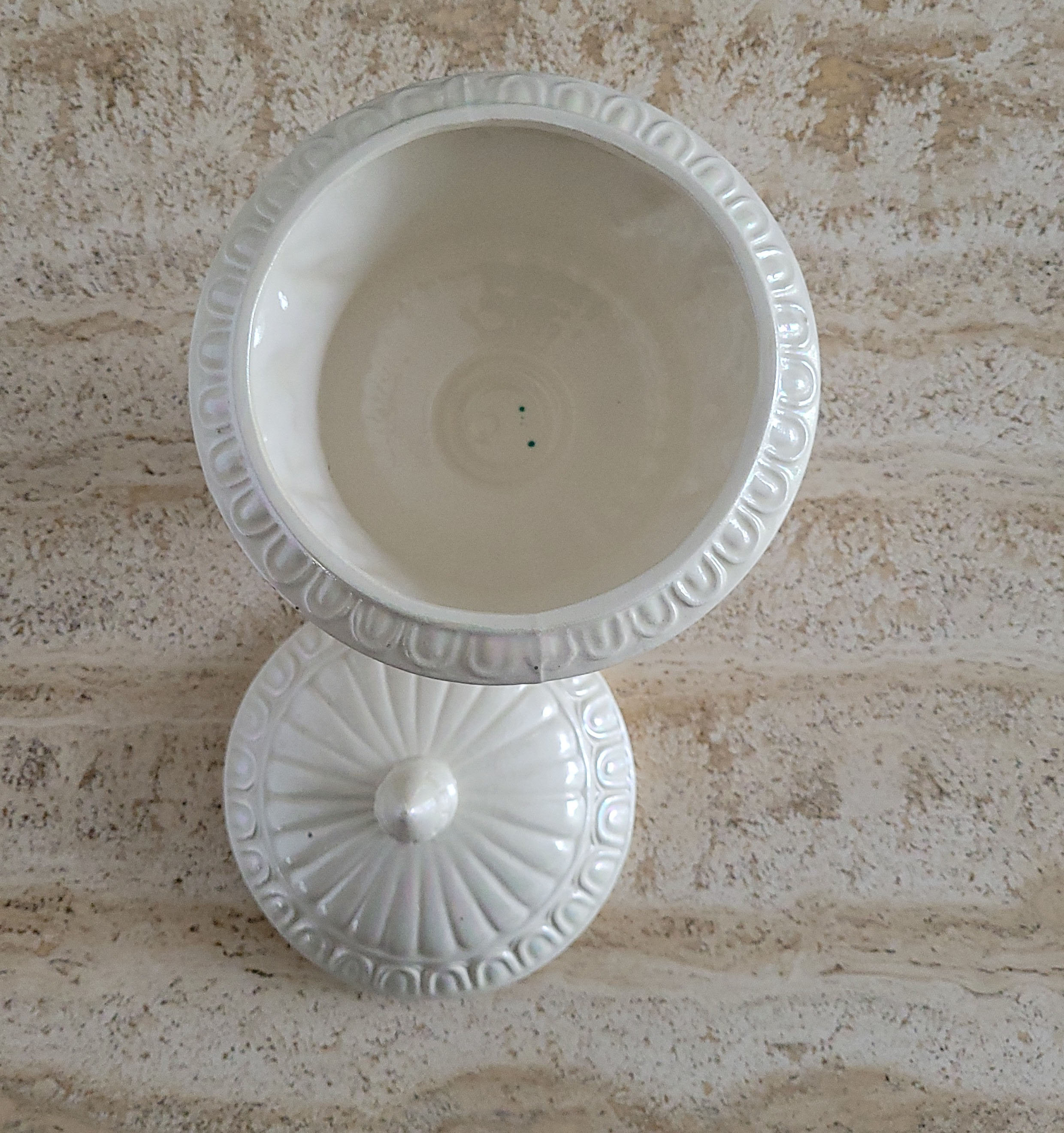 Iridescent Ceramic Pedestal Candy Dish With Lid Vintage Candy Etsy