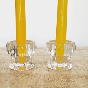 Pair of Clear Glass Candle Holders, Ribbed Glass Taper Candle Holders, Vintage Glass Candlesticks Holder, Taper Candle Holders