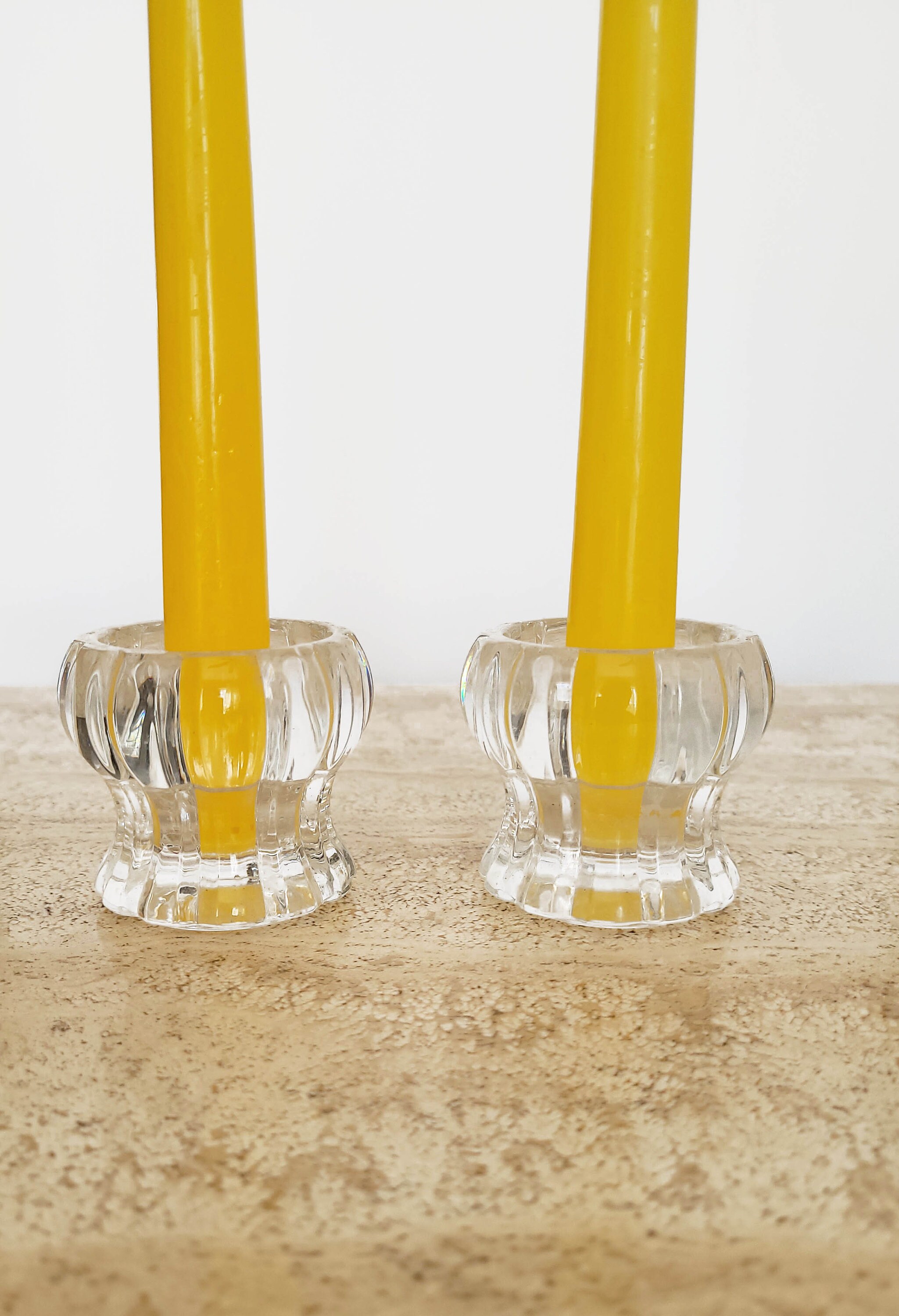 Pair of Clear Glass Candle Holders Ribbed Glass Taper Candle Etsy UK