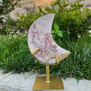 Pink amethyst moon, Pink amethyst druzy moon, pink amethyst crystal moon, large polished moon, Pink amethyst statement crystal