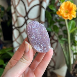 Druzy Amethyst palmstone, Amethyst pocket stone, Amethyst worry stone, Amethyst crystal,  Amethyst Palm stone, Druzy amethyst cluster, *13