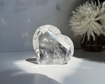 Clear Quartz Heart, Faceted Clear Quartz, Water Clear Quartz, Clear Quartz Carving,  Clear Quartz Crystal Heart,Clear Quartz Pocket Stone,6