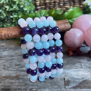 Stress Crystal Bracelet, Natural Gemstone Stretch Bracelet, Aquamarine Crystal Bracelet, Layering Crystal Bracelet, Gemstone Bead Bracelet