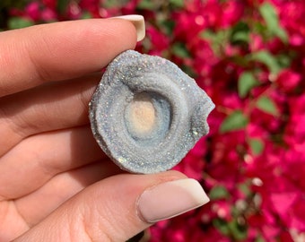 Raw blue chalcedony rose, Angel Aura coated chalcedony rose, Galaxy aura druzy chalcedony, Freeform Raw Chalcedony, Sparkly Chalcedony 06