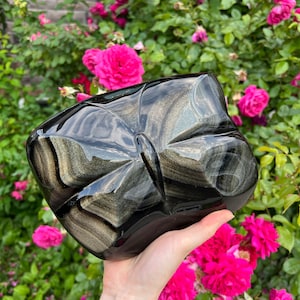 Golden Sheen Obsidian, Gold Sheen Obsidian Butterfly, Obsidian Carving, Golden Obsidian Stone, Large Obsidian Butterfly,Black Obsidian Stone