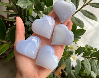 ONE Blue chalcedony heart, Chalcedony heart, Chalcedony palmstone, Chalcedony Heart Carving, Blue Chalcedony Crystal, Crystal Heart Carving
