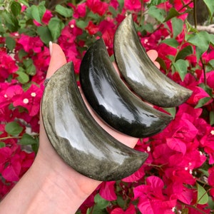 ONE Gold Sheen Obsidian Moon, Obsidian Moon, Obsidian Carving, Gold Sheen Obsidian, Crystal Moon Carving, Obsidian Meditation Stone