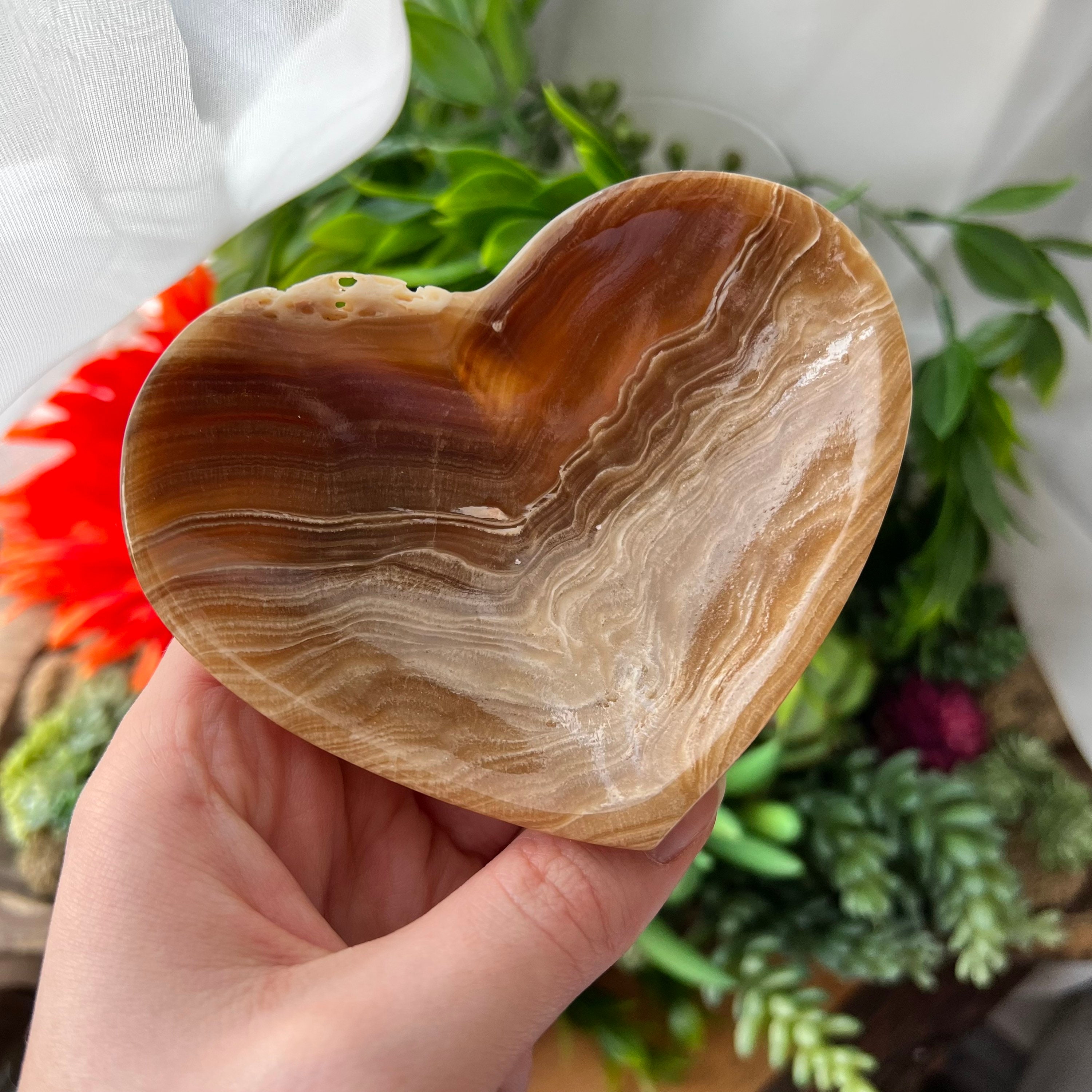 Banded Onyx Heart Bowl, Onyx Heart Dish, Onyx Heart, Crystal Bowl, Banded Onyx, Bowl, Chocolate Onyx Plate, Engagement Ring Dish