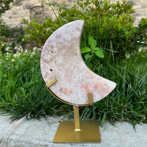Pink amethyst moon, Pink amethyst druzy moon, pink amethyst crystal moon, large polished moon, Pink amethyst statement crystal