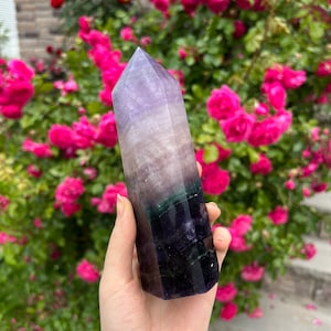 Tall Fluorite tower - Fluorite point, Fluorite Obelisk, Rainbow Fluorite Tower, Candy Fluorite Tower, Fluorite Tower, Fluorite Crystal Tower