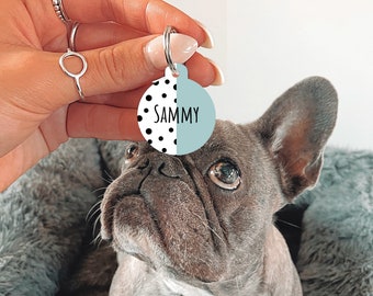 Personalised Name Green 50/50 Dog Tag | Custom Pet Tag | Tag for Dogs | Pet ID | Circle Dog Tag | Name Tag