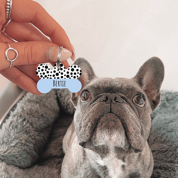 Personalised Name Blue Dog Tag | Custom Pet Tag | Tag for Dogs | Pet ID | Bone Dog Tag | Name Tag