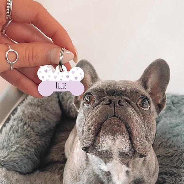 Personalised Name Purple Puppy Love Dog Tag | Custom Pet Tag | Tag for Dogs | Pet ID | Bone Dog Tag | Name Tag