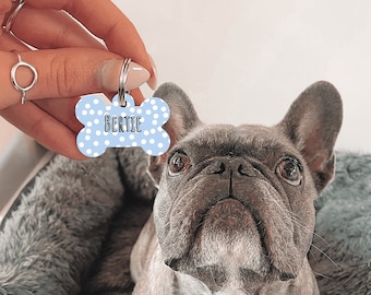 Personalised Name Blue Spotty Dog Tag | Custom Pet Tag | Tag for Dogs | Pet ID | Bone Dog Tag | Name Tag