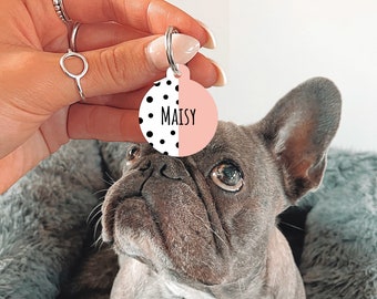 Personalised Name Peach 50/50 Dog Tag | Custom Pet Tag | Tag for Dogs | Pet ID | Circle Dog Tag | Name Tag